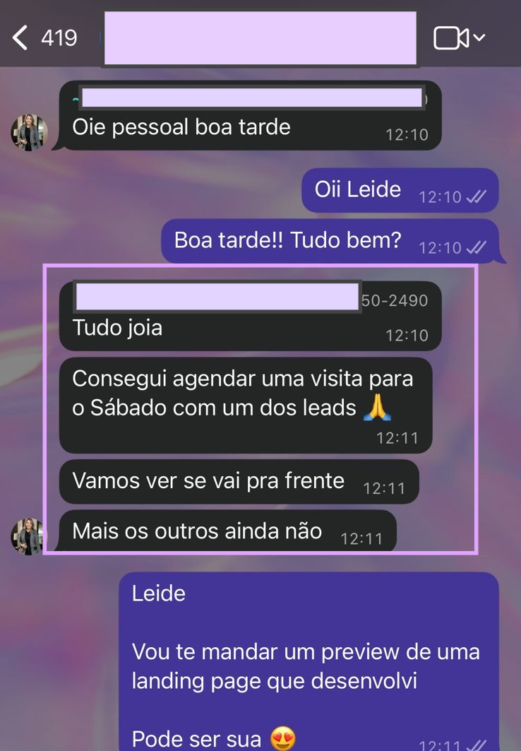 Feedback anônimo registrando visita agendada por lead