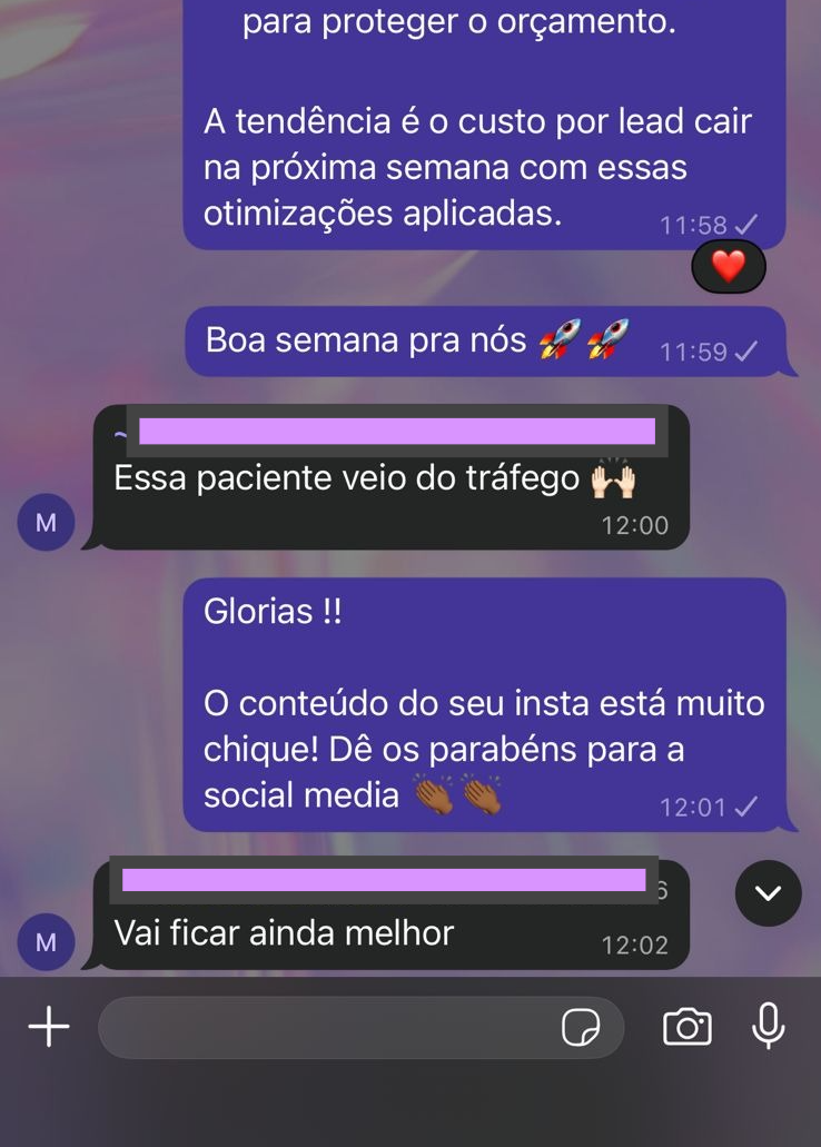 Feedback anônimo confirmando paciente originado pelo tráfego